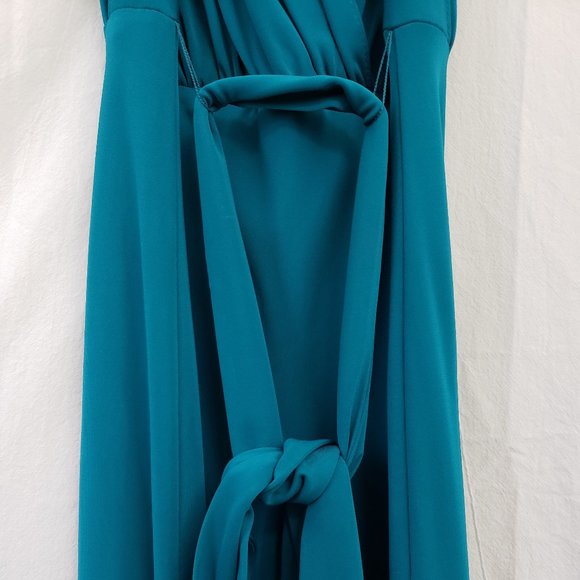 haute hippie Aquamarine Teal Plunging V Grecian Goddess Slit Maxi Gown Dress S M - Picture 6 of 16